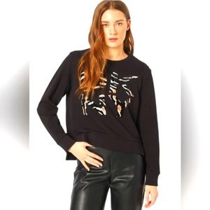 DKNY Tiger Print Letters BLACK Sweatshirt Top Sz M Long Sleeves Modern Leisure